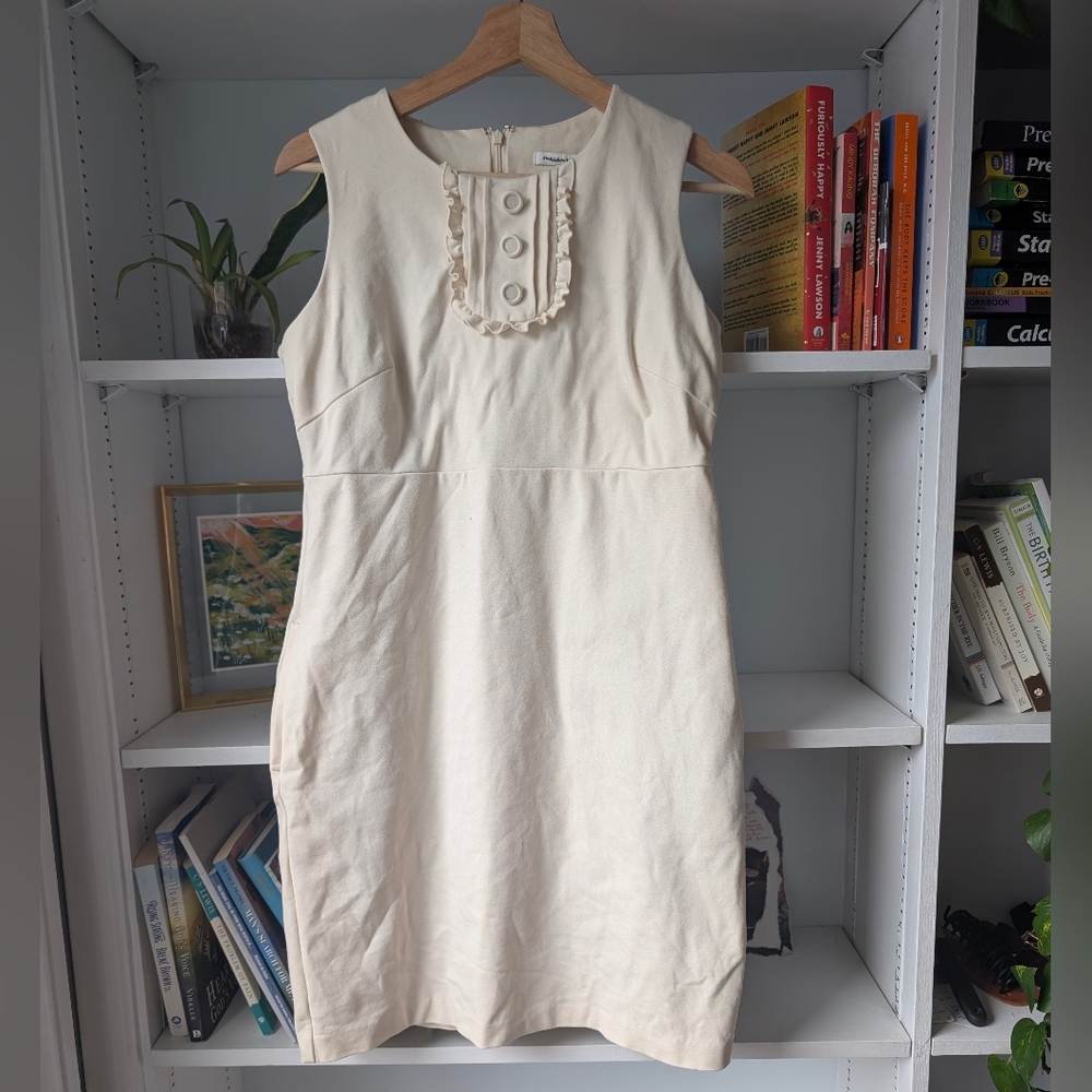 Banana Republic Women's Midi Dress Cream Button Size 8 / Medium Twee Office